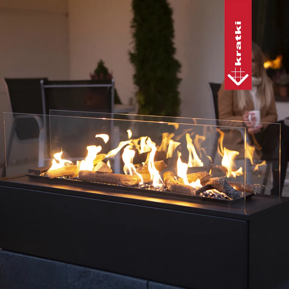 Газовий обігрівач Kratki PATIO HORIZONTAL з вогнем на терасі